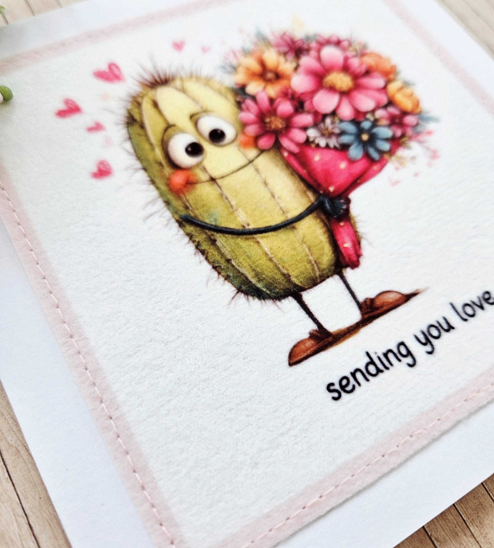Handmade Cactus Love Card – Sending You Love – 5×5 - Image 3