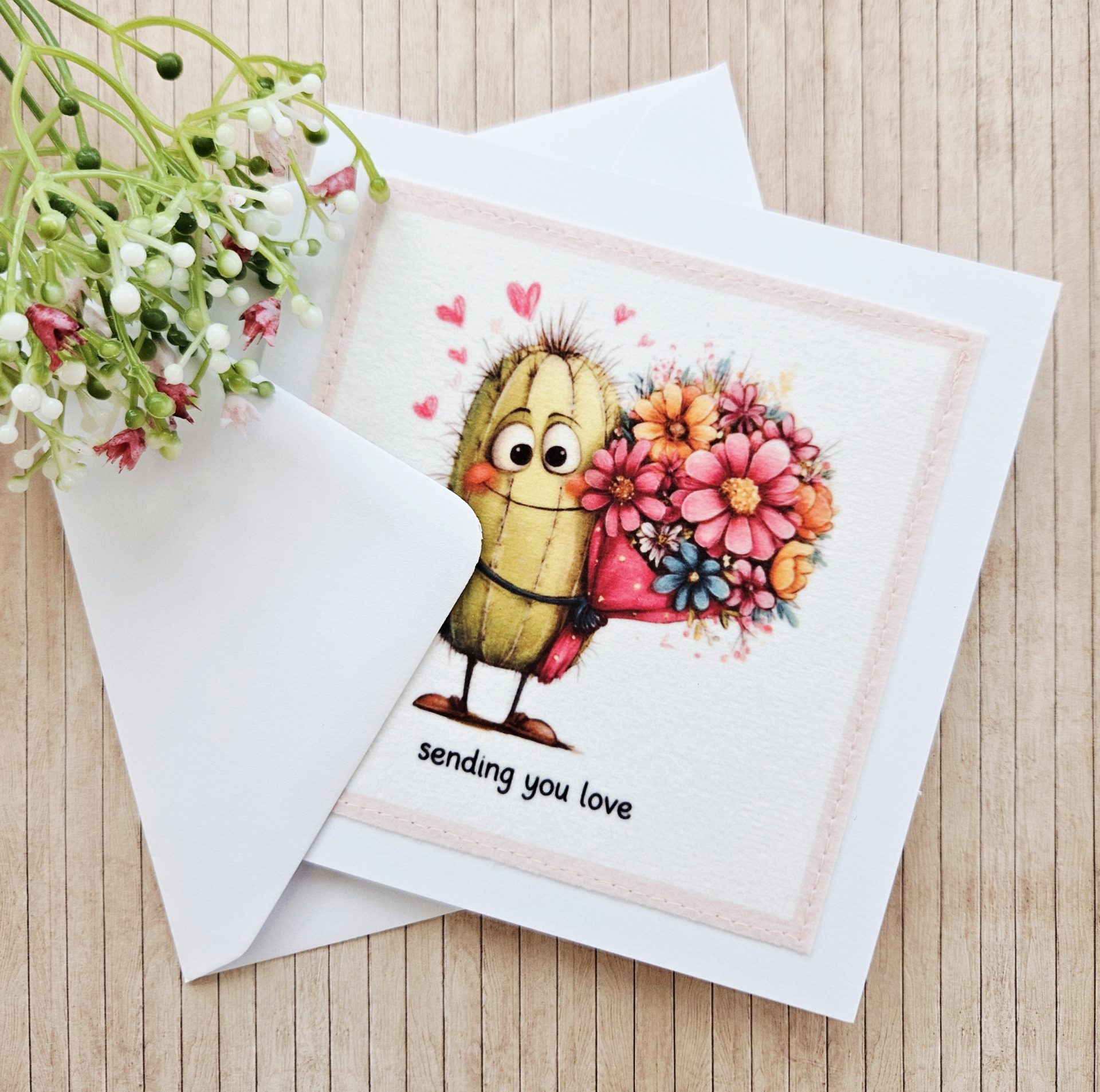 Handmade Cactus Love Card – Sending You Love – 5×5 - Image 4