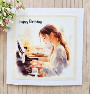 Handmade Piano Birthday Fabric Card – 5×5