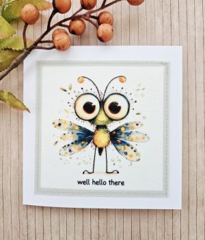 Handmade Bug Fabric Greeting Card – Well Hello There – 5×5