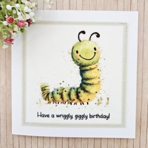 Handmade Caterpillar Fabric Birthday Card – Wriggly Giggly – 5×5
