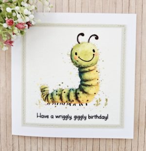 Handmade Caterpillar Fabric Birthday Card – Wriggly Giggly – 5×5