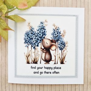 Handmade Mouse Fabric Greeting Card – Find Your Happy Place – 5×5