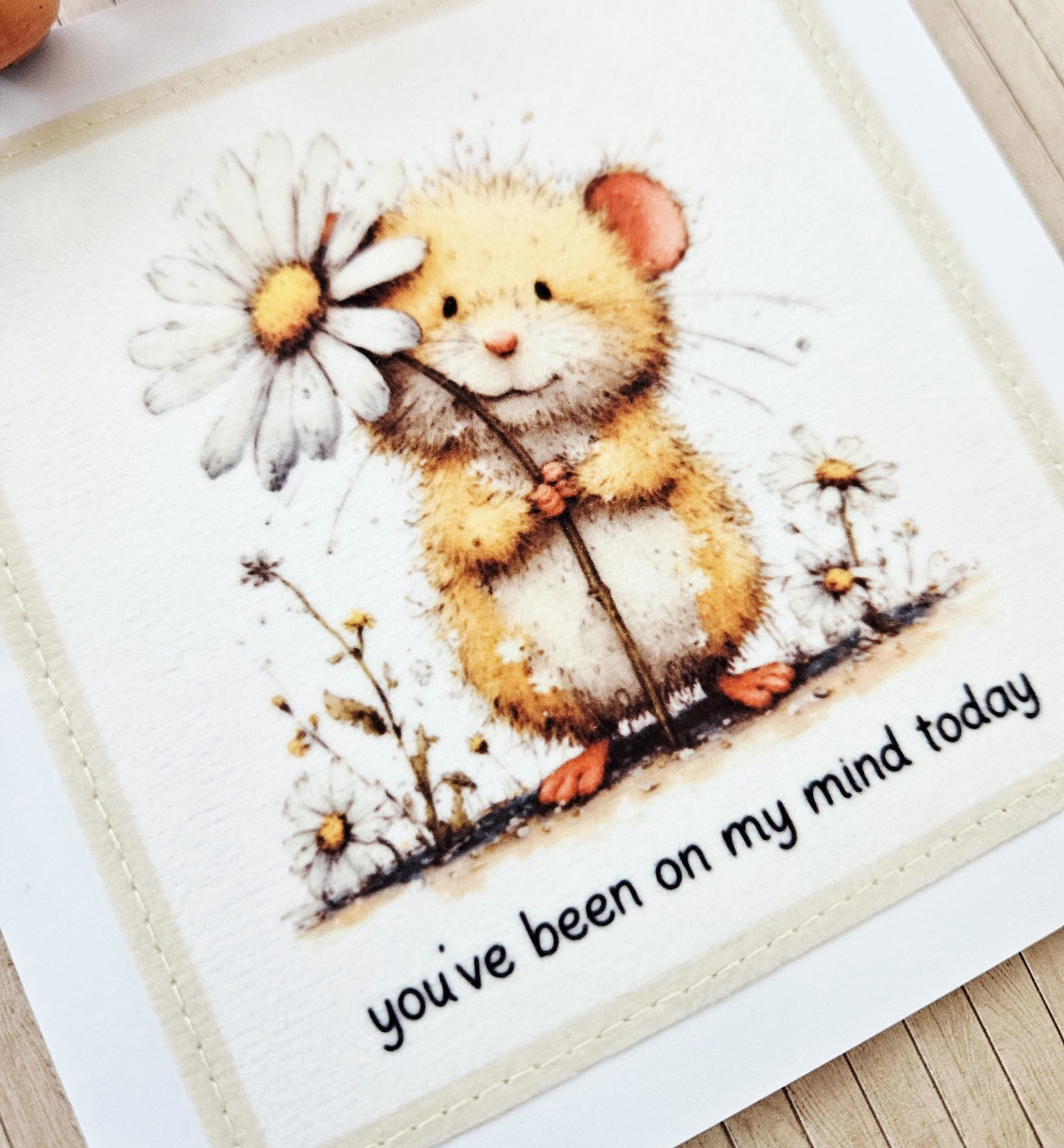 Handmade Thinking of You Card – Mouse Design – 5×5 - Image 2