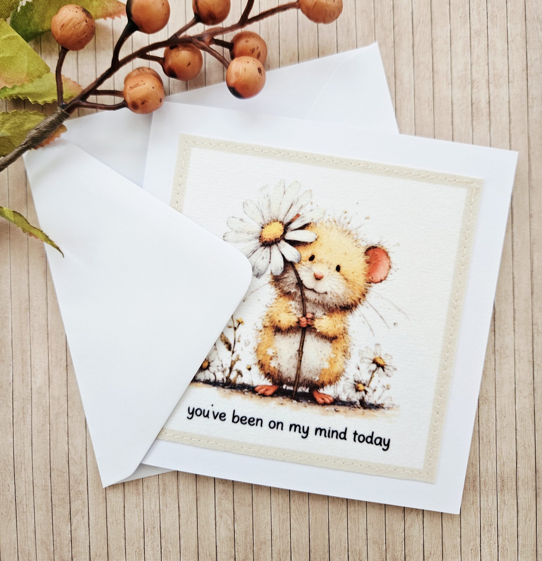 Handmade Thinking of You Card – Mouse Design – 5×5 - Image 3