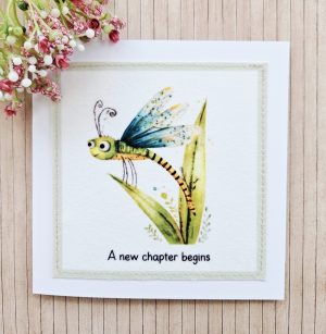 Handmade Dragonfly New Beginnings Card – A New Chapter Begins – 5×5