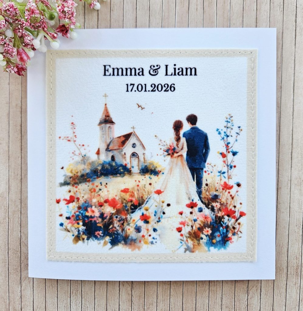 Personalised Wedding Card – Bride & Groom Fabric Keepsake – 5×5 ...