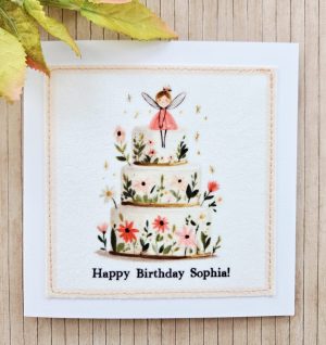 Personalised Fairy Birthday Card for Kids – Handmade Fabric – 5×5