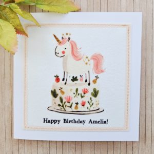 Personalised Unicorn Birthday Card for Kids – Handmade Fabric – 5×5