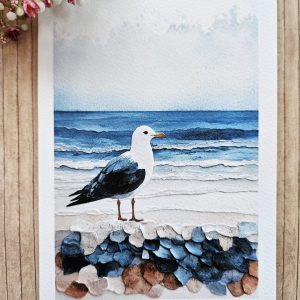 seaside bird greeting card with ocean inspired artwork