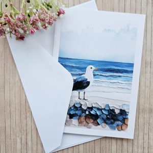 coastal seagull greeting card with envelope ready to send