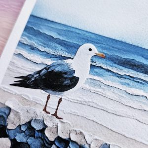 A6 coastal seagull greeting card printed on textured card