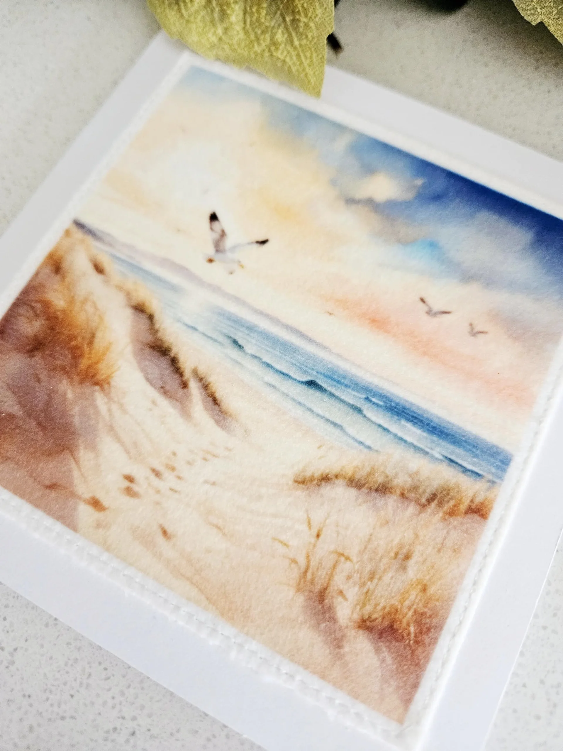 Handmade Beach Scene Fabric Greeting Card – 5×5 - Image 2
