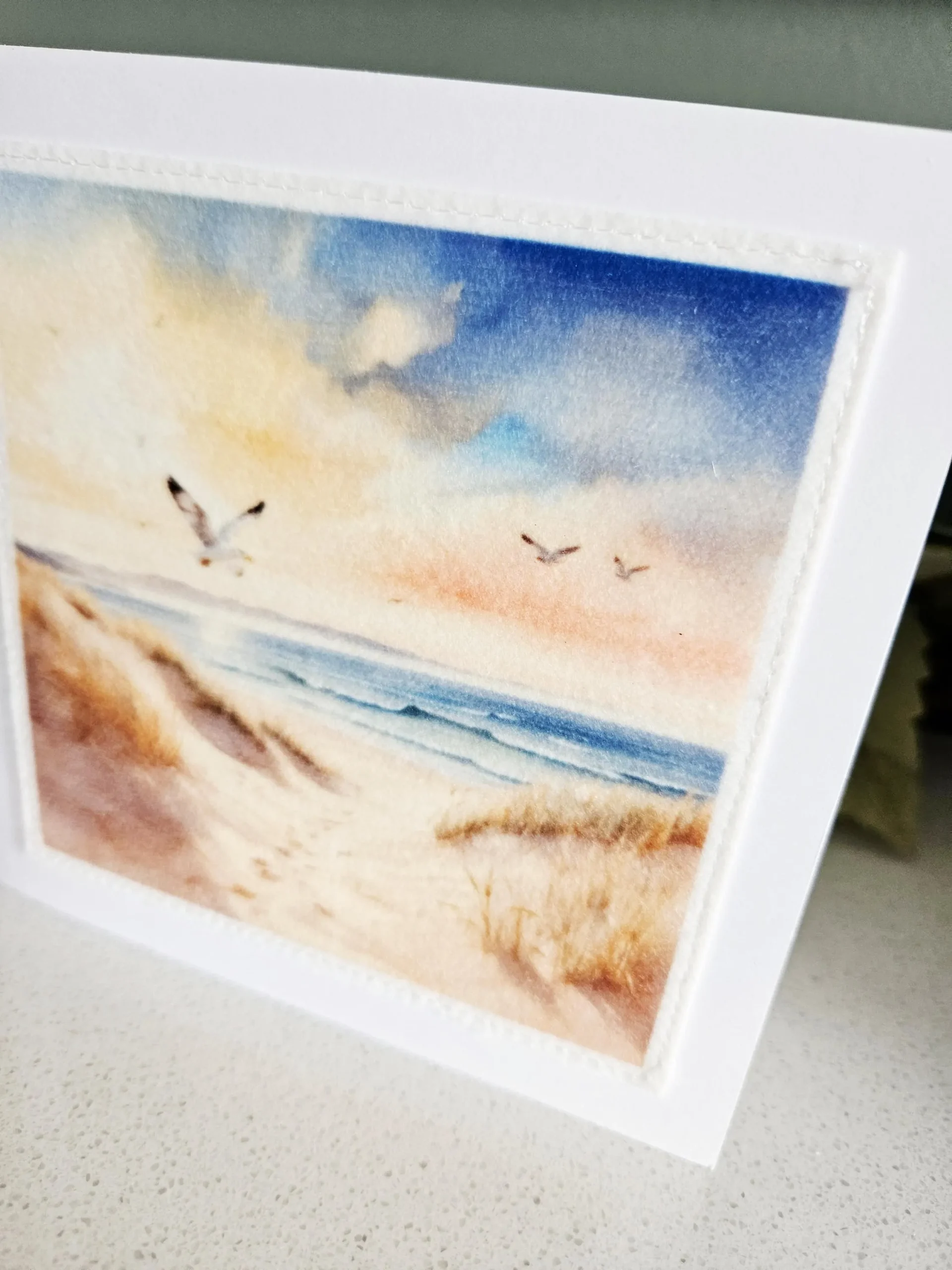 Handmade Beach Scene Fabric Greeting Card – 5×5 - Image 5