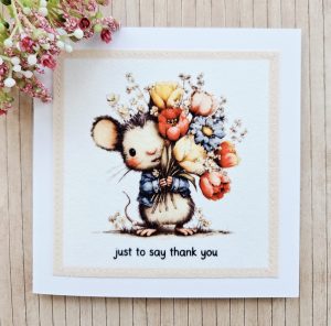 handmade mouse thank you card with fabric illustration