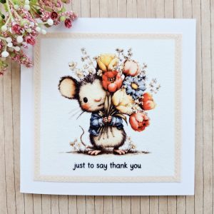 handmade mouse thank you card with fabric illustration