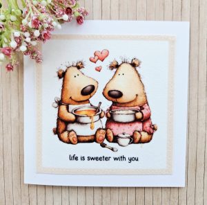 handmade bear love card with fabric illustration