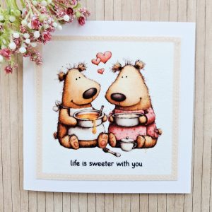 handmade bear love card with fabric illustration