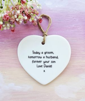 Mother of the Groom ceramic heart personalised wedding gift with custom name