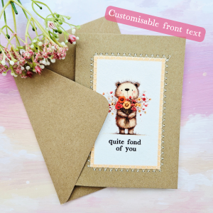 Handmade bear love card showing editable front text with up to four short words