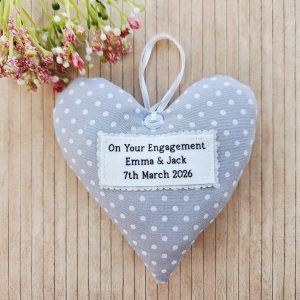 personalised engagement gift fabric heart with names and date
