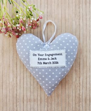 personalised engagement gift fabric heart with names and date