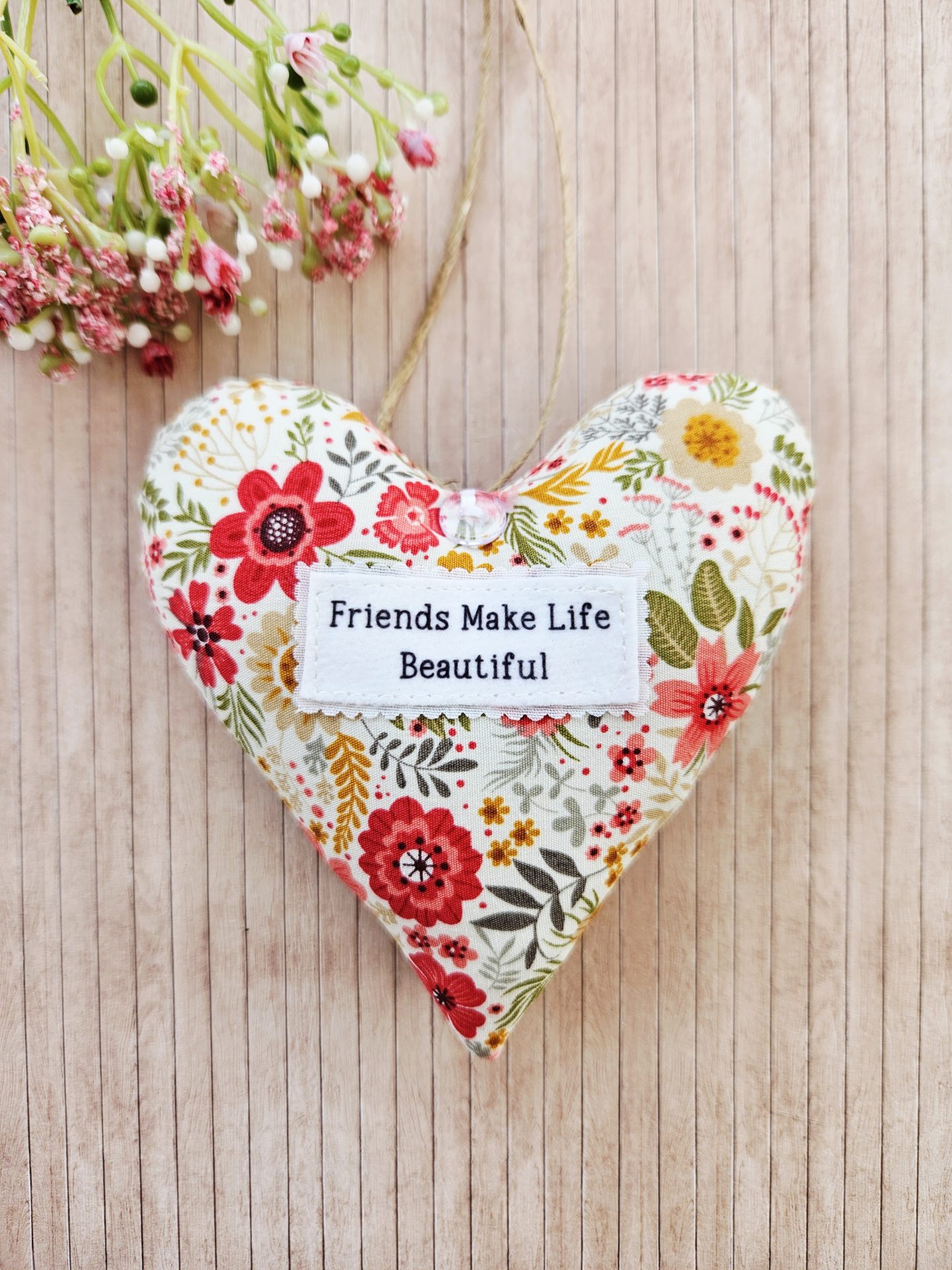 Friendship hanging heart gift handmade floral fabric keepsake