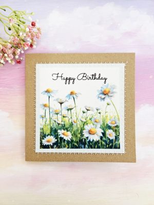 april birth flower card daisy handmade fabric birthday card