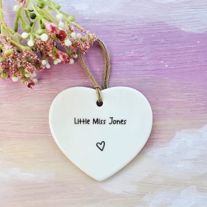 new baby girl keepsake gift personalised ceramic heart with name