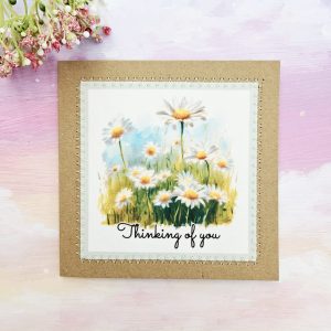 thinking of you card handmade daisy fabric stitched design