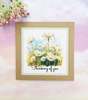 thinking of you card handmade daisy fabric stitched design