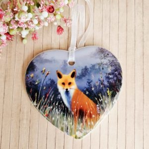 fox lover gift ceramic heart woodland fox design