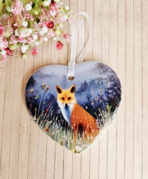 fox lover gift ceramic heart woodland fox design