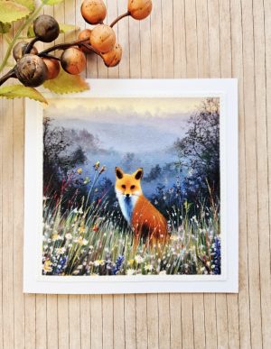 fox greeting card handmade woodland fox design stitched fabric