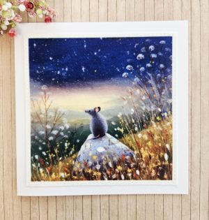 mouse greeting card handmade countryside design stitched fabric