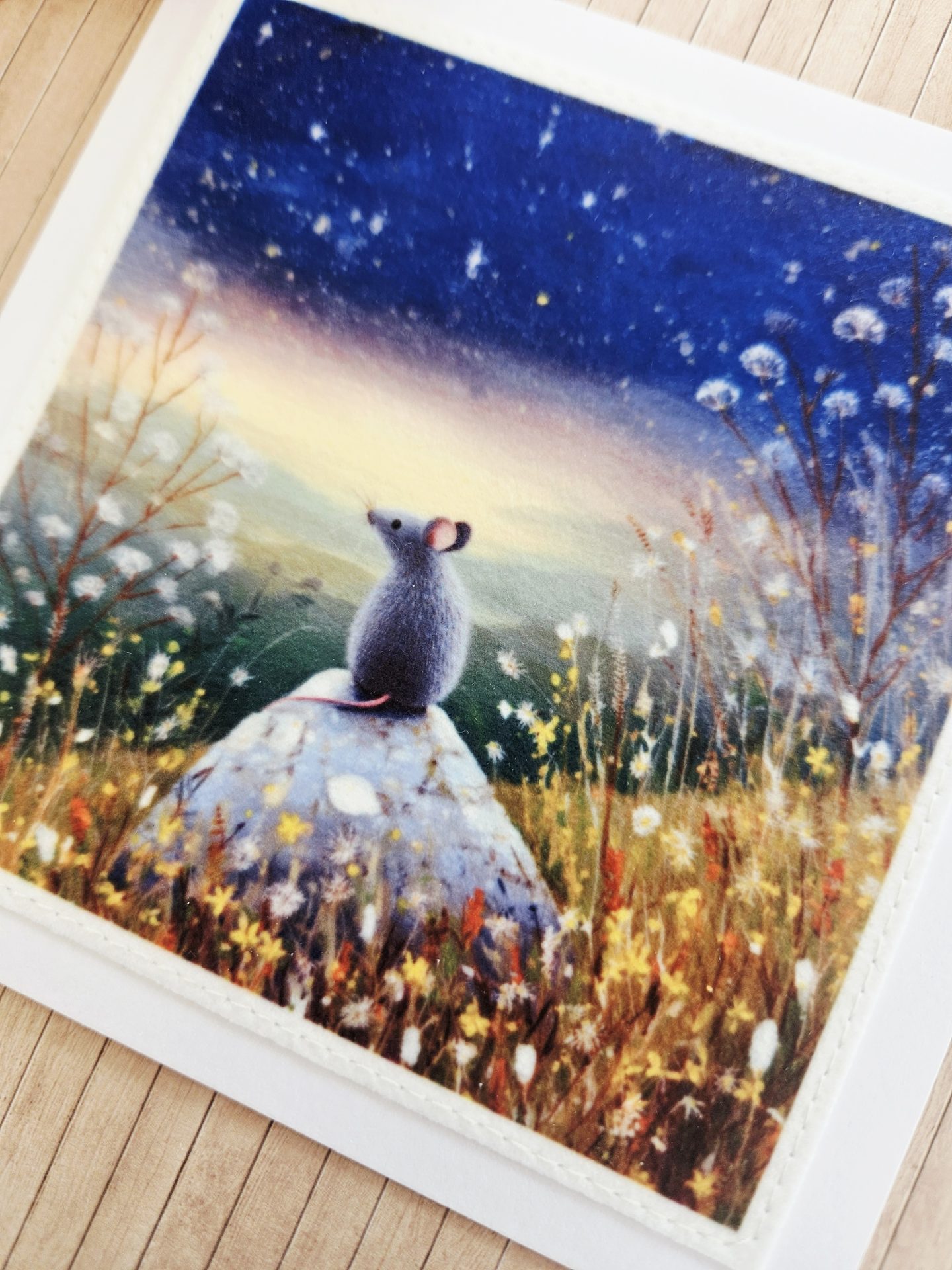 mouse sympathy card woodland scene fabric stitched detail