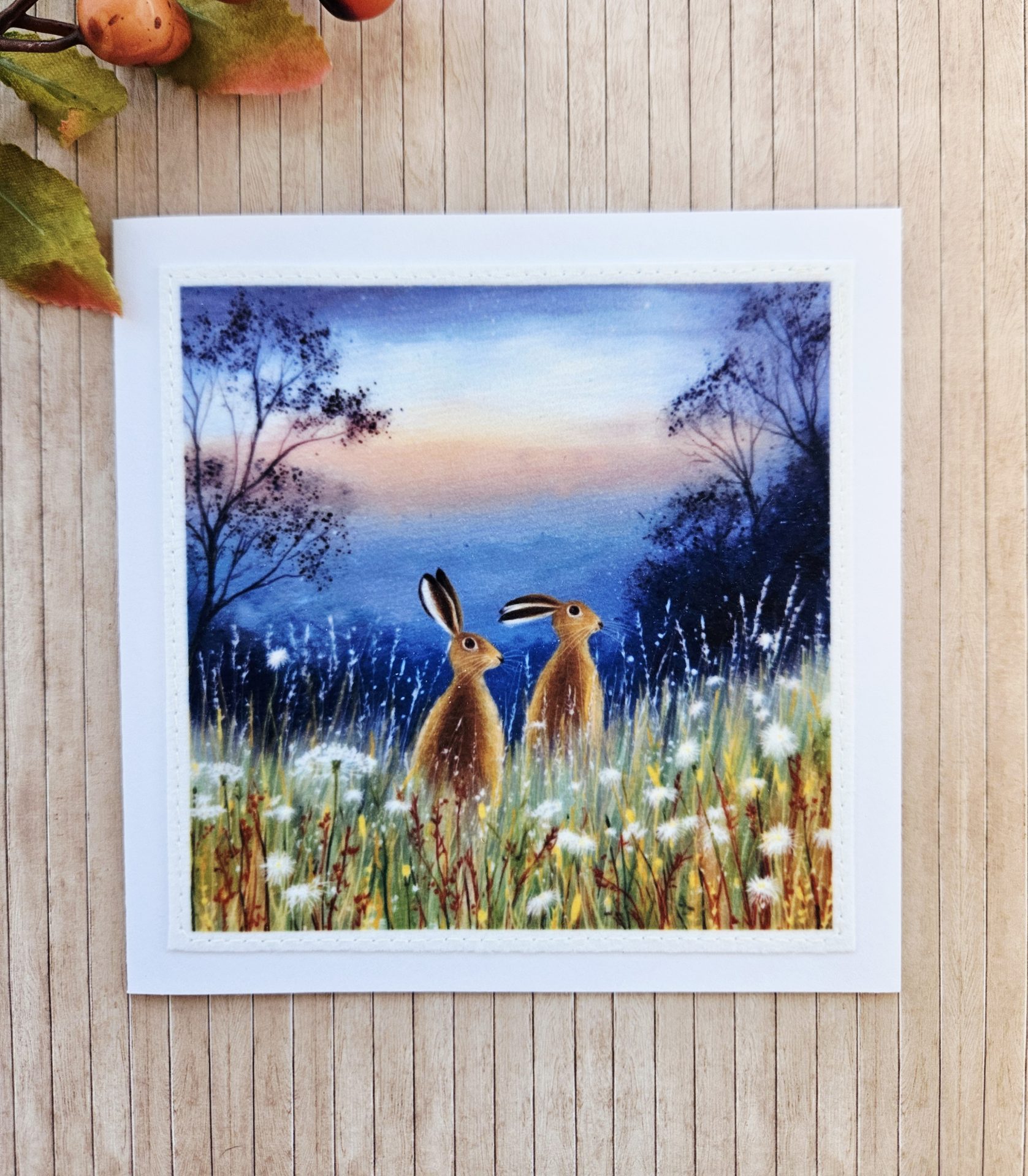 hare greeting card handmade countryside design stitched fabric