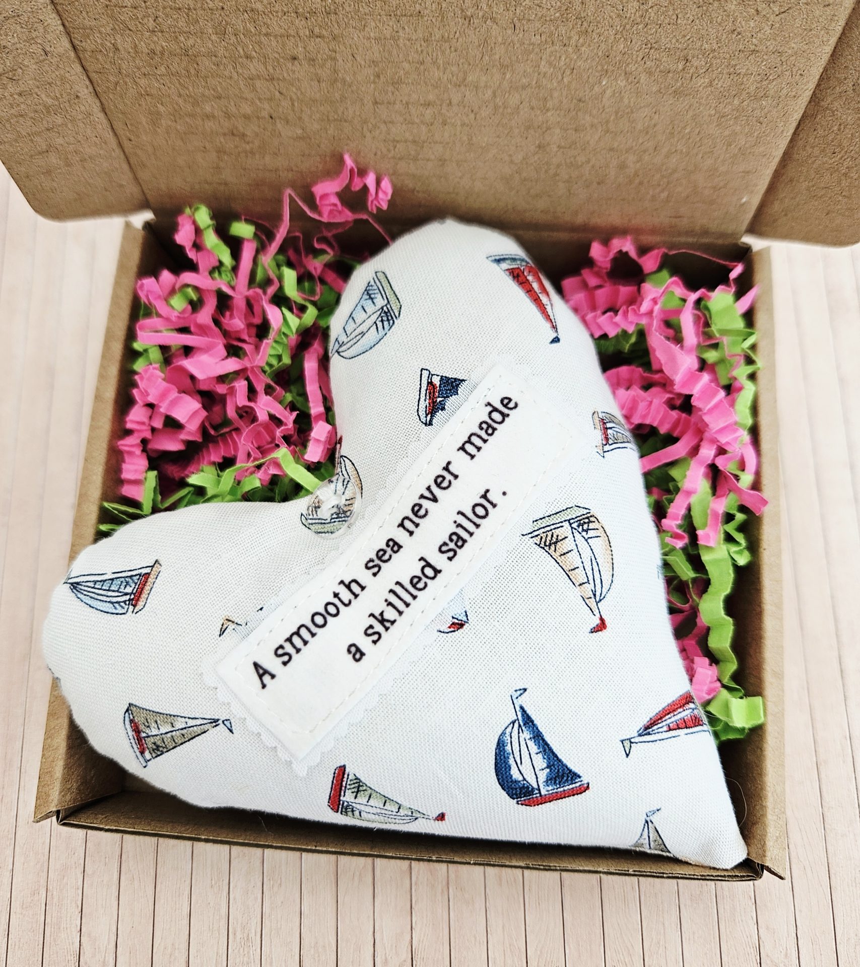 a skilled sailor fabric heart in gift box