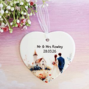 personalised wedding ceramic heart bride groom design