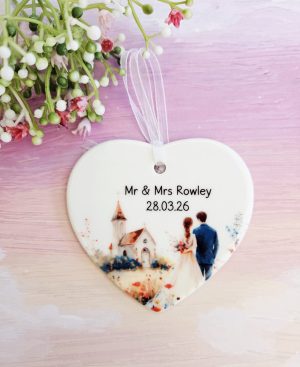 personalised wedding ceramic heart bride groom design