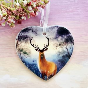 woodland stag ceramic heart keepsake