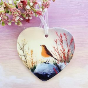 robin ceramic heart keepsake gift