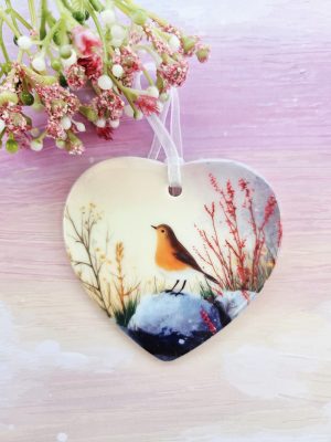 robin ceramic heart keepsake gift
