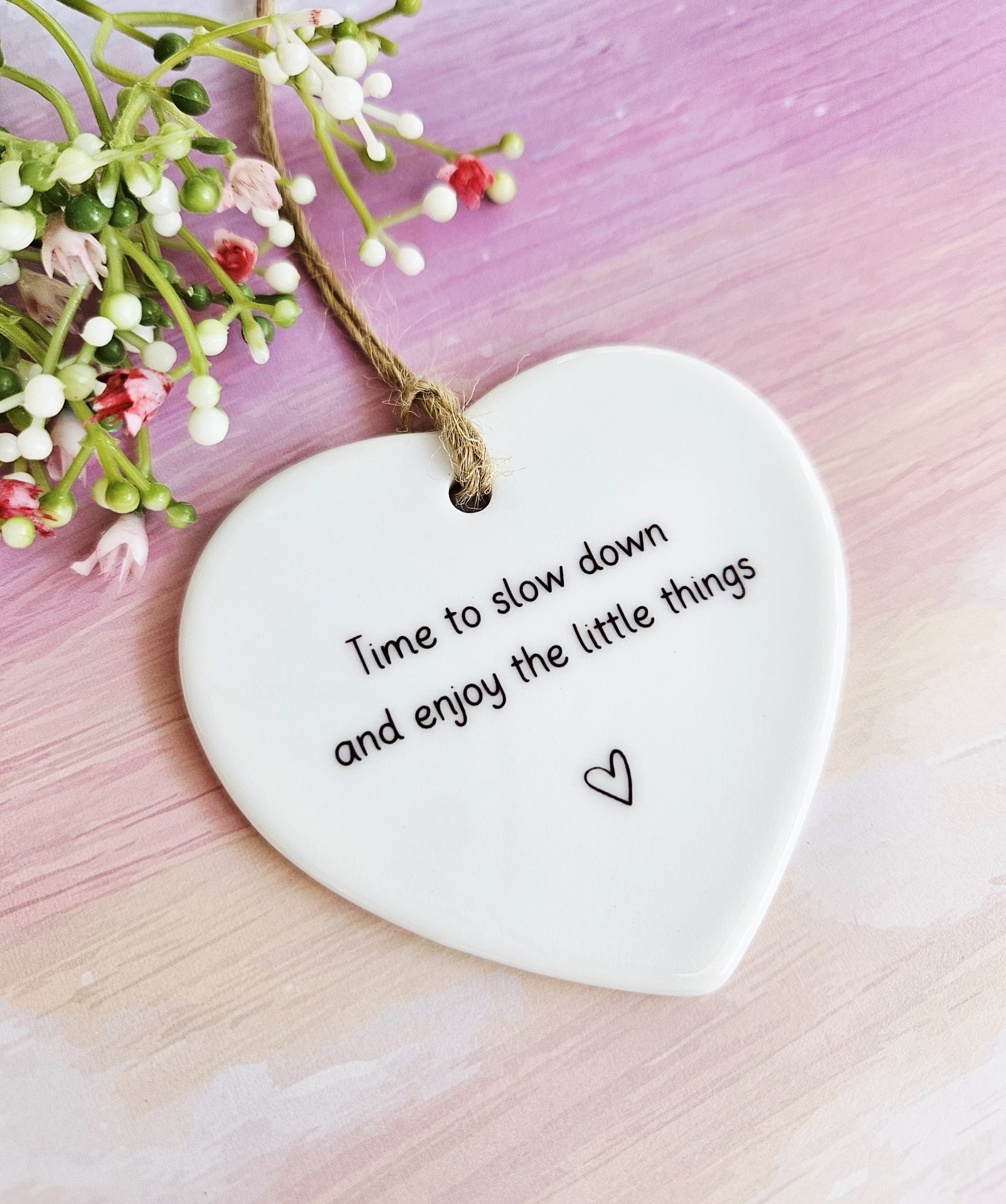 self care ceramic heart with calming quote