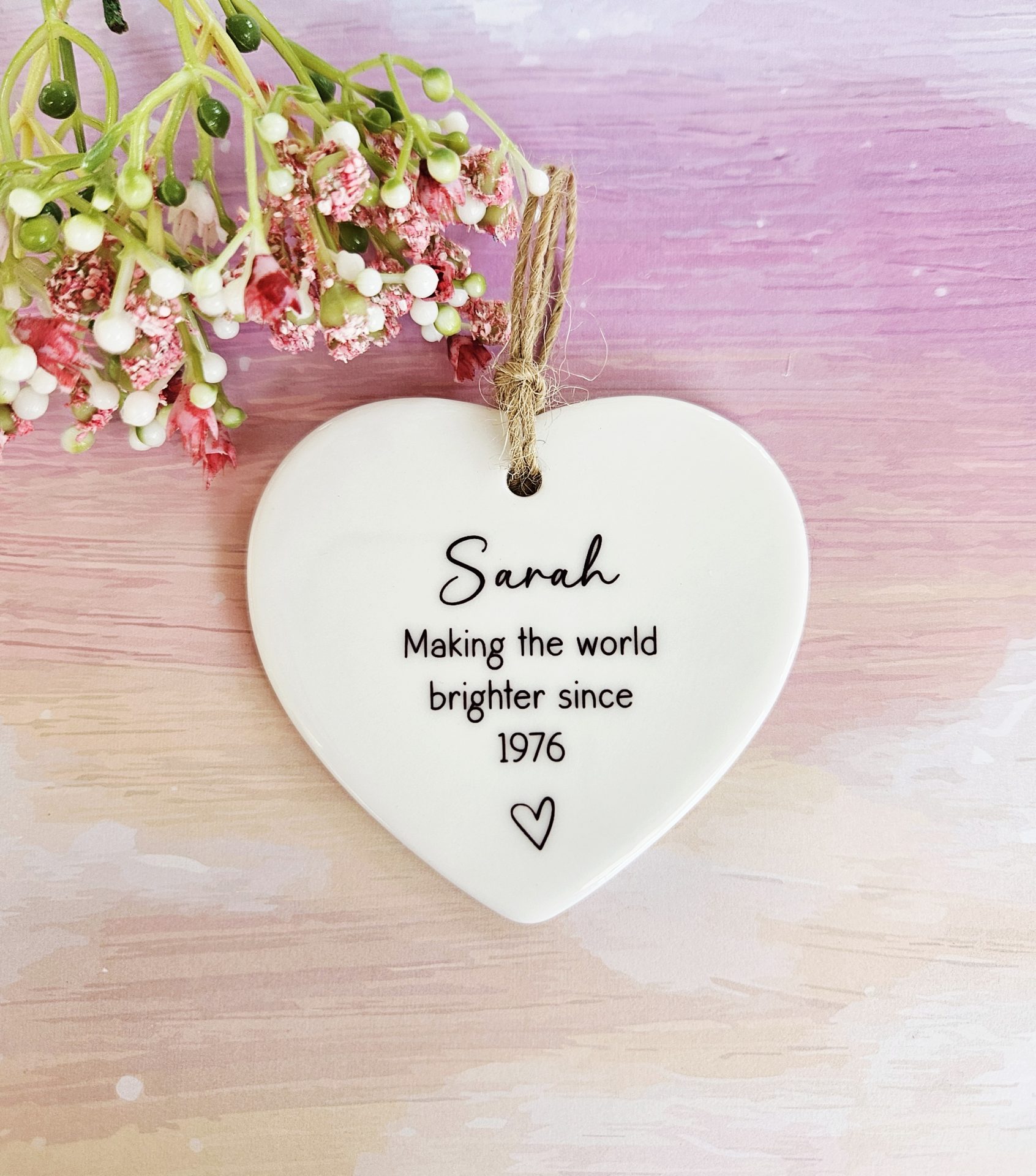 personalised birthday ceramic heart name year