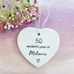 personalised 50th birthday ceramic heart