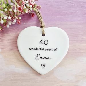 personalised 40th birthday ceramic heart