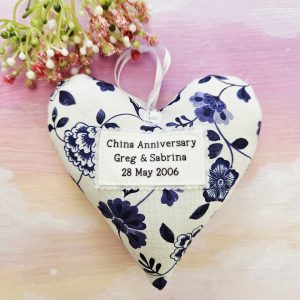 personalised china anniversary fabric heart
