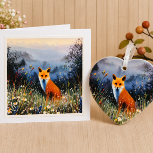 Matching Fox ceramic and greeting card set