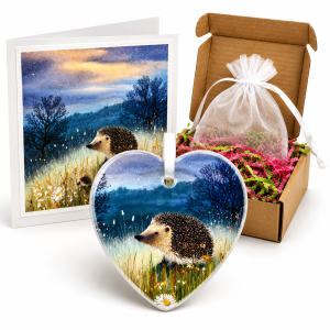 Hedgehog Gift Set Ceramic Heart and Card Bundle